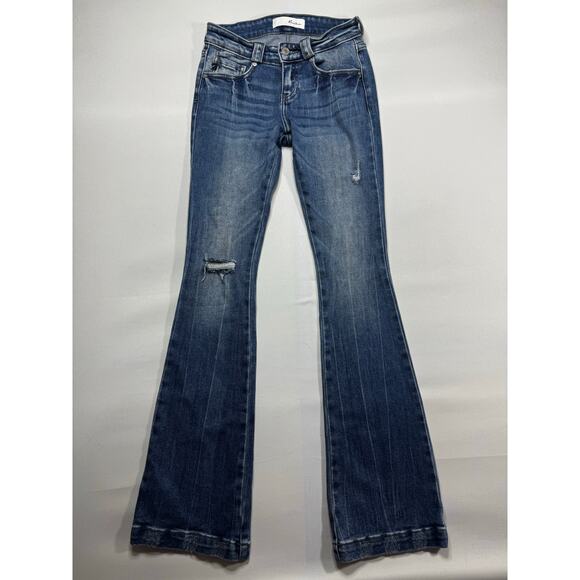 Kancan Women's Distressed Flare Blue Stretch Denim Jeans - Size 1/24 (25x32.5) - Picture 1 of 5
